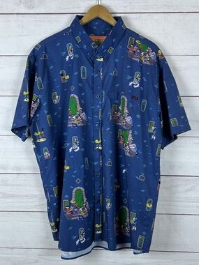RSVLTS Hey Arnold Stoop Life Nickelodeon Button Up Shirt Blue Size 2XL